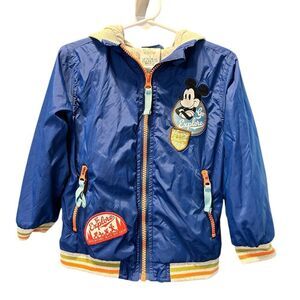 NWOT Disney Toddler Boys Blue Mickey Mouse Full Zip Jacket Hoodie & Patches 3T